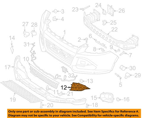 2013-2014 Ford Escape Outer Front Grille Bumper Trim Satin Black Color