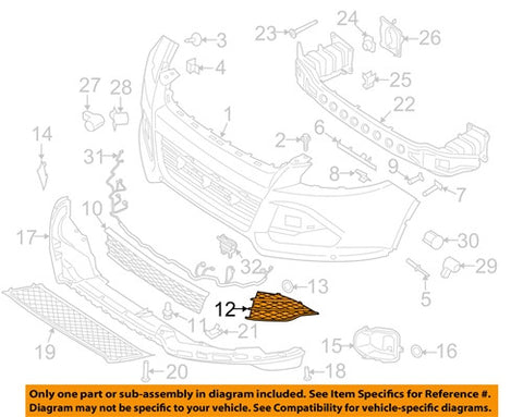 2013-2014 Ford Escape Outer Front Grille Bumper Trim Satin Black Color